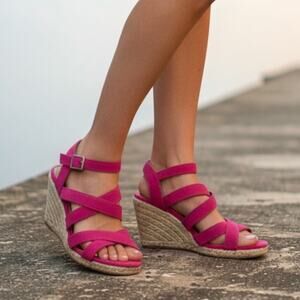 DV8 Dolce Vita Plume Ankle Strap Espadrille Wedge Pink Sandals Womens 8.5